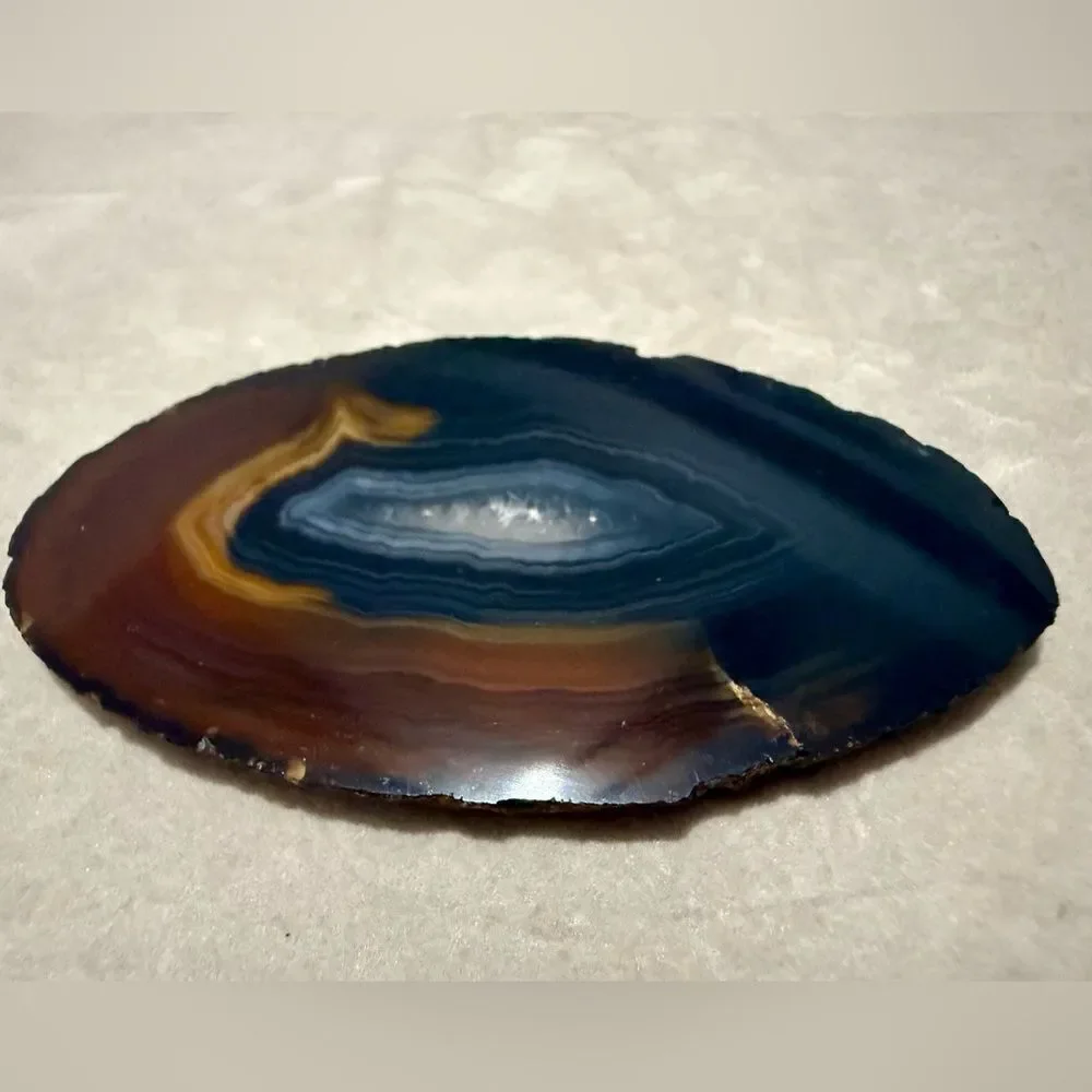 Brown Black Polished Agate Slice – Natural Crystal Display Stone 4.75”